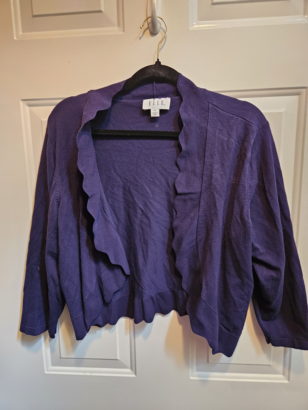 ELLE Purple Scallop-Trim Women’s Cardigan Sweater